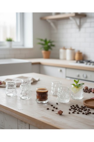 6 Lı Kahve Yanı Su Bardağı Takımı Şeffaf Cam Mini Bardak & Espresso Yanı Bardak Takımı