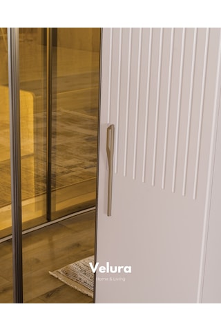 Tress 9 Cam Kapaklı Köşe Gardırop Dolap Krem