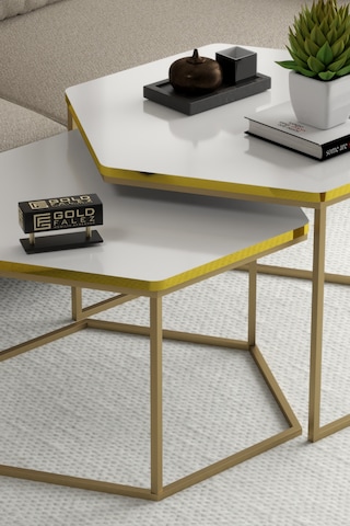Altıgen İkili Orta Sehpa Sarı Gold Çok Renkli