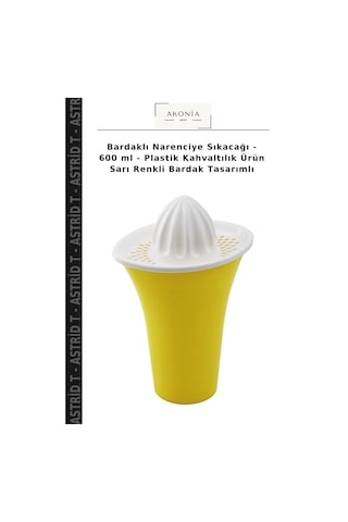 Bardaklı Narenciye Sıkacağı - 600 Ml - Plastik Kahvaltılık Ürün Sarı Renkli Bardak Tasarımlı Çok Renkli