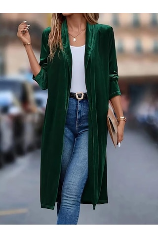 Kadın Uzun Kollu Önü Açık Kolları Uzun Midi Ceket Yeşil