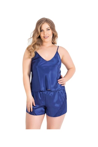 İkikareshop Büyük Beden Saks Saten Babydoll Şort Takımı Çok Renkli
