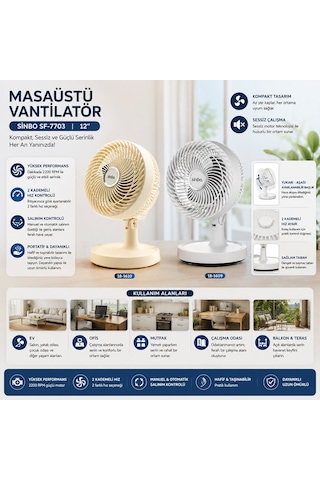 Beyaz 12 Inc Ev - Ofis Kompakt - Sessiz - İki Kademe Masaüstü Vantilatör Sf-7703 5691