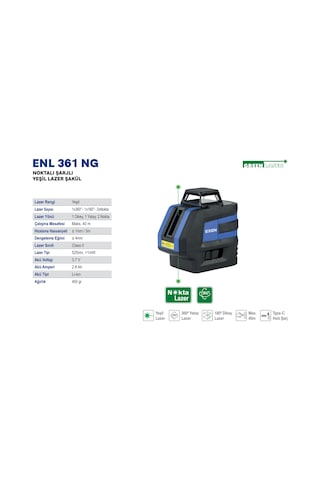 Exen Enl 361 Ng Noktalı Şarjlı Yeşil Lazer Şakül