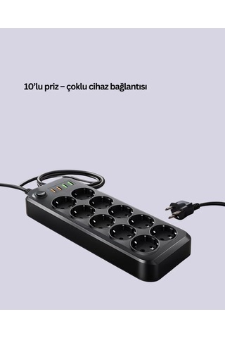 Home Usb Type-c Destekli 10 Lu Grup Priz Termal Korumalı 2m Kablo 2500w Diğer