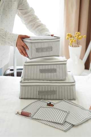 Serstil 6'lı Valiz Düzenleyici Set - Gri Halat Desen Beyaz