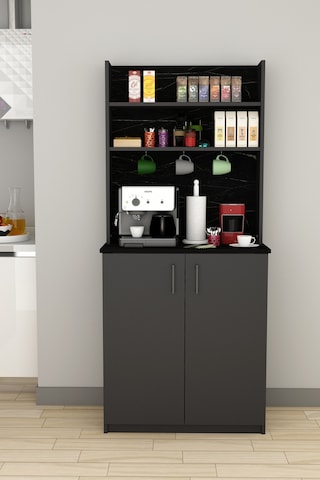 Asra Trend Kahve Köşesi KAHVE01 %100 MDF Çok Amaçlı Mutfak Dolabı Antrasit - Royal Mermer