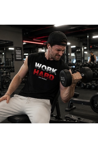 Urbantrendstore Baskılı Premium Fitness Sporcu Atleti Gym Tişört %100 Pamuklu T-shirt Açık Siyah