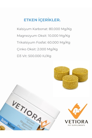 Vetiora Köpeklerde Kemik Gelişimi İçin Kalsiyum, Magnezyum Ve Fosfor. Ödül Maması Formunda, 150 Gr