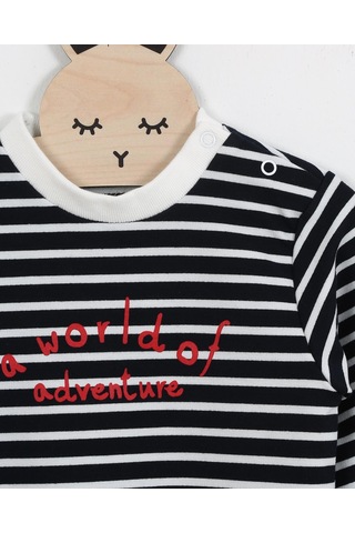 Luess Erkek Çocuk Çizgili Baskı Detaylı Sweatshirt 6ay-4yaş -lacıvert Lacivert