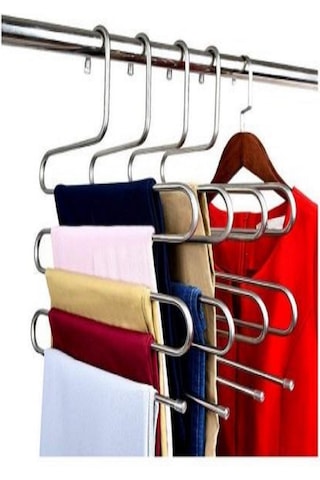 5 Katlı Akıllı Pantolon Askısı Eşarp Elbise Askısı 4 Adet Krom