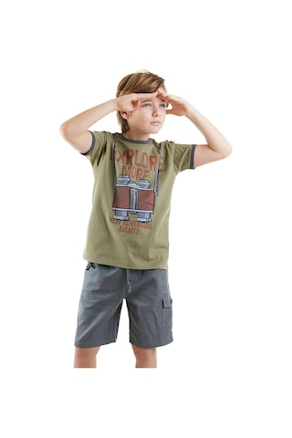 Denokids Explore Erkek Çocuk T-shirt Gabardin Şort Takım Renkli Çok Renkli