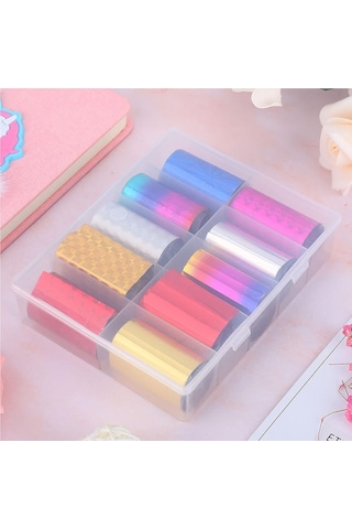 10lu Tırnak Süsleme Folyosu Parlak Holografik Dizayn Düz Renk Nail Art Transfer Folyo Wnf-230