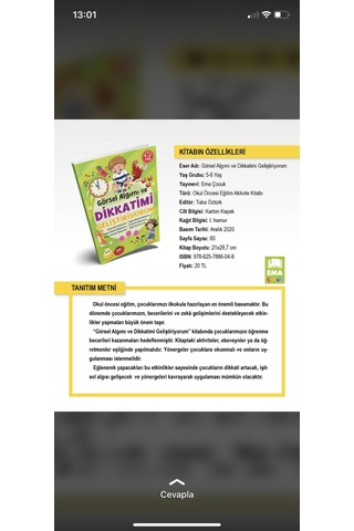 Dikkatimi ve Görsel Algımı Geliştiriyorum 5-6 Yaş - Ema Yayınlar