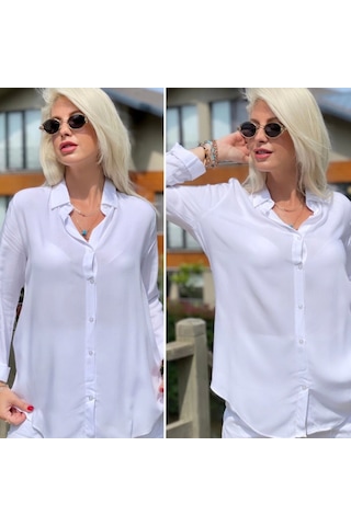 Saklımoda Dokuma Viskon Kumaş Efsane Gömlek Beyaz