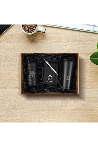 Forentina French Press Not Defteri Kalem Çelik Termos Set Siyah