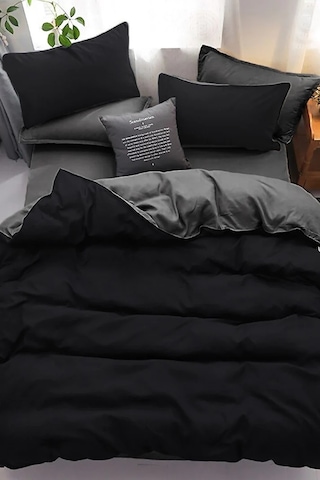 Mulberry Dubbelsid Çift Taraflı Nevresim Takımı Çarşafı Lastikli 200x220 Siyah-gri Siyah