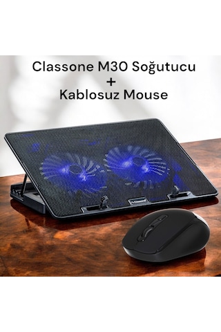 Classone M30 Mavi Led 15.6' Oyuncu Notebook Soğutucu + Kablosuz Mouse