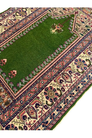 El Dokuma Sıfır Yeşil Bünyan Seccade 87x130 Kök Boya Yün Namazlık