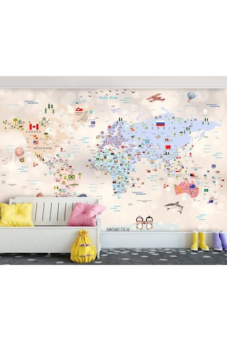 Eğitici Dünya Haritası Çocuk Odası Duvar Kağıdı (397253327)