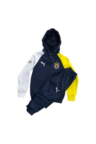 Kısmet Sepeti Lacivert Kapüşonlu Rüzgar Geçirmez Sarı Lacivert Nakış İşlemeli Çocuk Eşofman Takımı Sarı - Lacivert - Beyaz