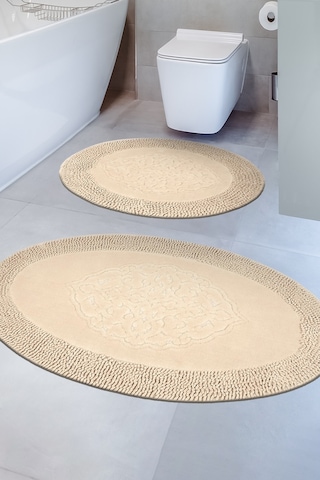 Tiffany Oval 2'li Pamuklu Klozet Takımı Camel Banyo Paspas Seti 60 x 100 / 50 x 60 CM Camel