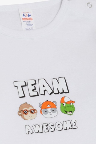 Breeze Erkek Bebek Çıtçıtlı Zıbın Body Sevimli Takım Arkadaşları Baskılı 9 Ay-3 Yaş, Beyaz Beyaz