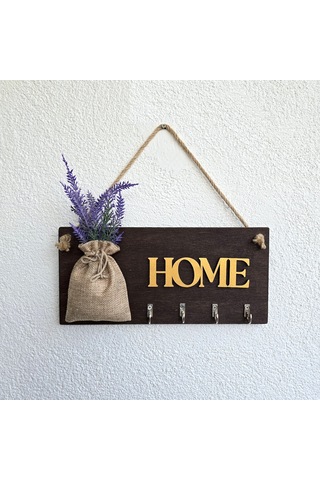 Lavanta Çiçekli Home Yazılı Anahtarlık Ceviz