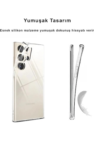 Samsung Galaxy Uyumlu S25 Ultra Kılıf İnce Kamera Koruma Şeffaf Silikon
