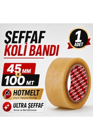 Sanplaza Şeffaf Hotmelt Koli Bandı 45 Mm X 100 Mt Güçlü Yapışkanlı Paketleme Ambalaj Bandı 1 Adet