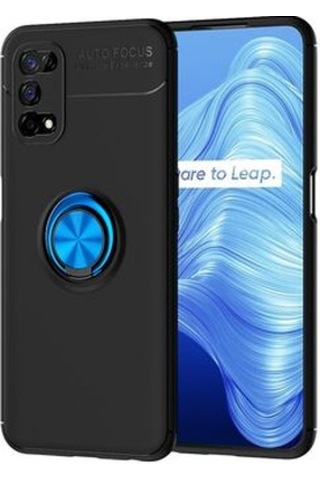 Realme 7 Pro Kılıf Yüzüğü Stant Ve Araç Tutucu Olabilen Şık Esnek Premium Silikon Kapak Ryc/ravel Siyah - Mavi