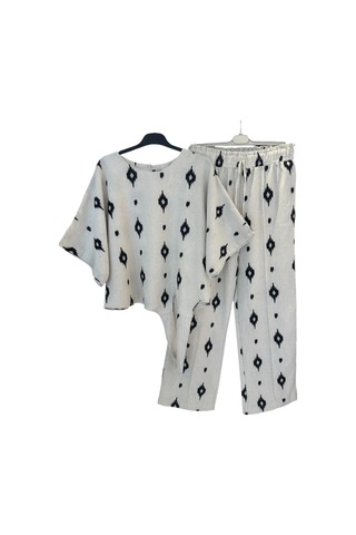 1051 Kısa Kol Önü Bağlamalı Keten Takım Siyah