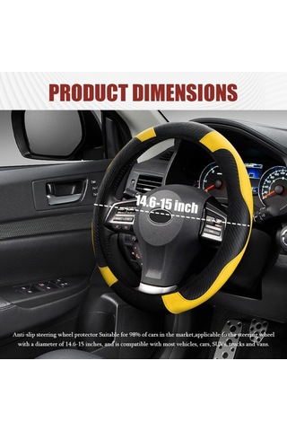 Yifomall Kabuk Deri 37-38cm Universal Direksiyon Kılıfı - Karbon Fiber Stili, Kaymazsız, Soluk, Dayanıklı, Sarı Sarı