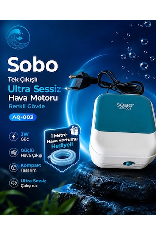 Sobo Tek Çıkışlı Ultra Sessiz Akvaryum Hava Motoru - 1 Metre Hava Hortumu Hediyeli - Renkli Gövde - 3w - Güçlü Hava Çıkışı - Kompakt Tasarım -003