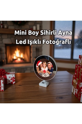 Yuvarlak Sihirli Ayna Led Işıklı Dekoratif Gece Lambası Fotoğraflı Ayna Ev Ofis İçin Hediye Mini Boy Beyaz