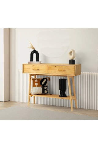 Ahşap Natural 2 Çekmeceli 1 Raflı Dresuar Naturel Naturel