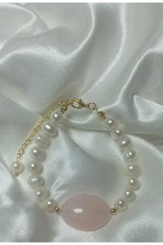 24k Altın Kaplama Gerçek İnci Pembe Sim Sedefli Oval Akrilik Deta