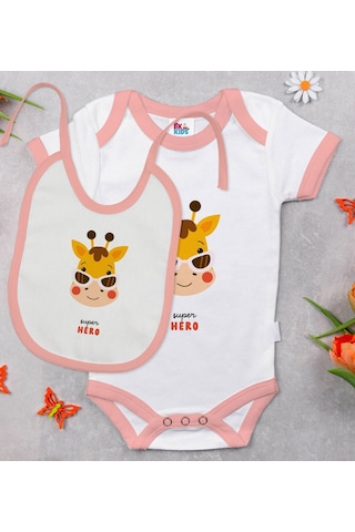 Bk Kids Super Hero Tasarımlı Pembe Bebek Body Zıbın Ve Mama Önlüğ Çok Renkli