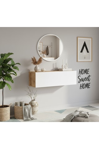 Robin Home Lia Aynalı Dresuar Kapaklı Hol Antre Duvara Monte100cm Çam - Beyaz Beyaz