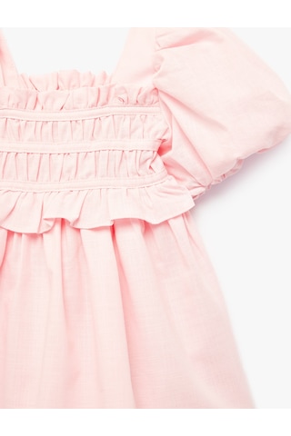 Koton Balon Kollu Fırfır Detaylı Pamuklu Elbise Pembe 6smg80098aw Gül