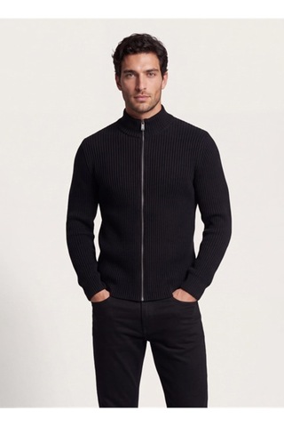 Dkny Dkfw26086-100 Ribbed Full Sweater Siyah Erkek Bisiklet Yaka Fitilli Desenli Kazak