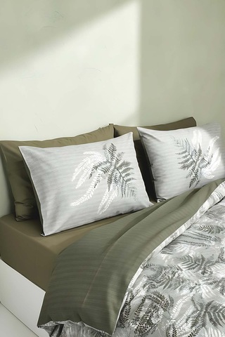 Dual Frond Çift Kişilik %100 Pamuklu Nevresim Takımı - 4 Parça Haki