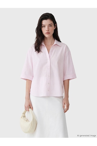 Lcw Comfort Pembe Kaçık Yaka Çizgili Kadın Gömlek