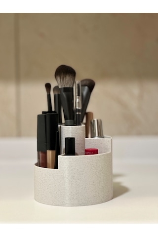 Şık Modern 5 Bölmeli Makyaj Organizeri - 10cm Mermer Beyazı