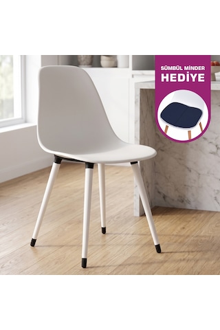 Vilinze Eames Beyaz Ahşap Ayak Plastik Beyaz Sandalye