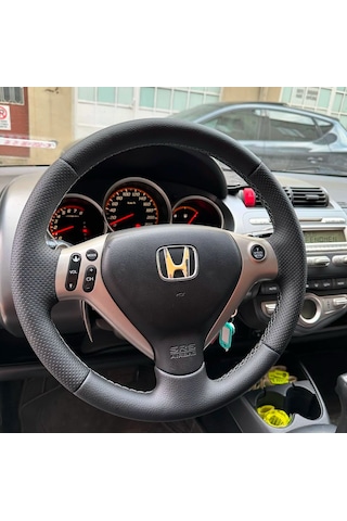 Honda Jazz Araca Özel Direksiyon Kılıfı Nokta Düz Siyah İp Siyah