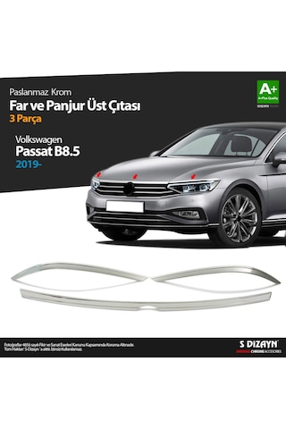 S-Dizayn  Volkswagen Passat Uyumlu B8.5 Krom Far Üzeri Çıta Seti 3 Parça 2019 Ve Üzeri
