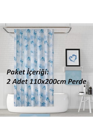 Jackline -dolphin Mavi- Çift Kanatlı Banyo Duş Perdesi 2x110x200 Mavi Beril