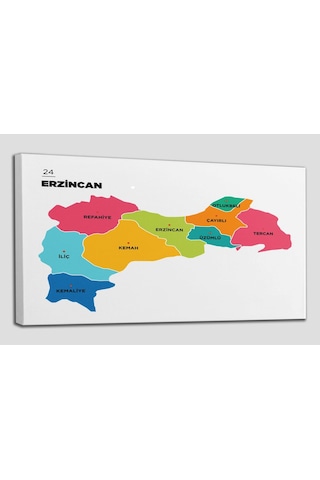 Doğaltercih Erzincan İli ve İlçeler Haritası Dekoratif Kanvas Tablo 1333