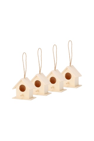 Ximistore9 4 Adet Ahşap Kuş Yuvası - Doğal Malzeme, Dayanıklı, Bahçe Ve Ev Dekorasyonu, Kuş Barınma, Asma Teli İle